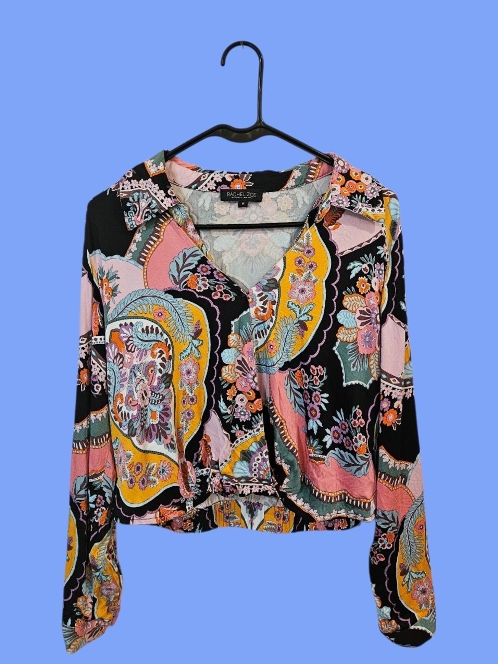 Rachel Zoe Multicolored Floral and Paisley Crop Top with Peek-A-Boo.